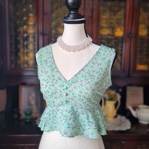 Beautiful Mint Green Floral Peplum Primark Crop Top size 6